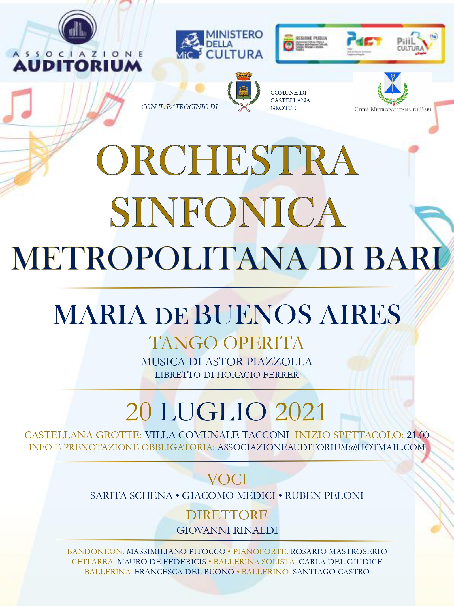 Castellana Grotte, ''Maria de Buenos Aires'': concerto in villa comunale sulle musiche di Astor Piazzolla 