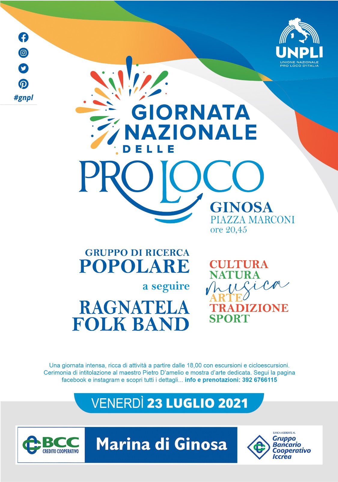 Giornata nazionale delle Pro Loco: a Ginosa escursioni, mostre e concerti 